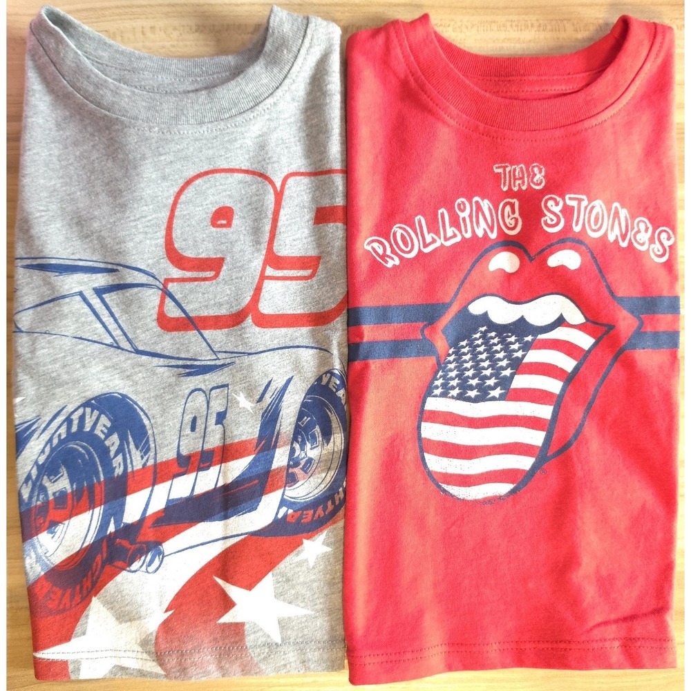Toddler Patriotic 4th July 2 PC T-Shirt Lightning McQueen Rolling Stones Sz 12M